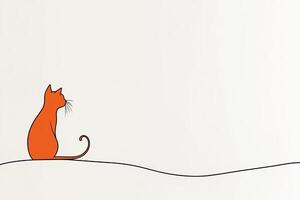A whimsical sketch of a red cat gazing pensively into the distance on a minimalist white background photo