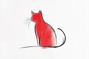 A minimalist sketch of a magical red cat sitting gracefully with a black outline, showcasing creative artistry on a clean white background photo