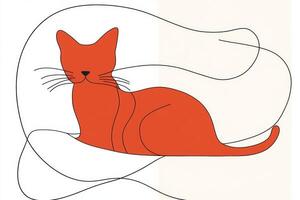 A magical red cat lounging gracefully in minimalistic flat art style on a white background, showcasing its charm with elegant lines photo