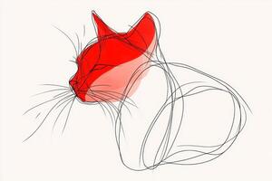 A minimalistic sketch of a magical red cat illustrated with black lines against a clean white background photo