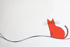 A whimsical sketch of a magical red cat outlined in black, sitting gracefully on a white background, evoking a playful yet serene mood photo