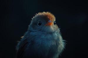 A chick captured in rim lighting, showcasing intricate details against a dark background photo