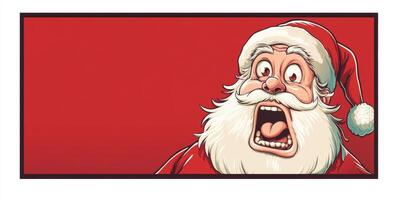 Shocked Santa Claus on a vibrant red banner with ample space for creative text to convey holiday excitement photo