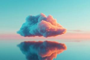 A stunning blue cloud floats gently over a calm sea at twilight, reflecting soft pastels in the serene evening sky photo