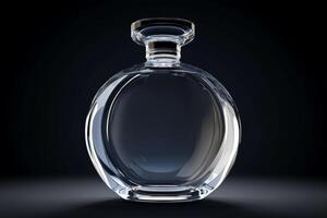 Elegant perfume bottle isolated against a dark background highlighting its transparent design and unique shape photo