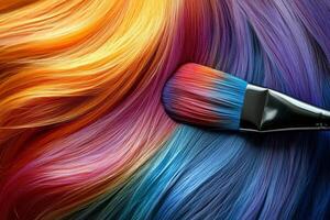 A creative hair coloring session featuring a vibrant color brush applying dye with skill and artistry in a modern salon photo