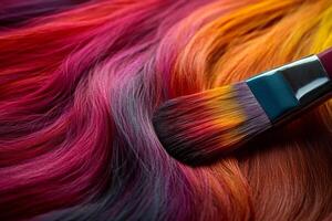Creative precision in hair coloring with a brush showcasing vibrant colors and techniques at a salon photo