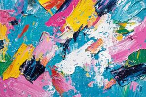 Aqua abstract brush marks with vibrant colors on light canvas showcasing a unique oil texture in an artistic composition photo
