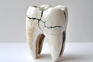 Broken tooth with visible decay needing immediate dental attention and care photo