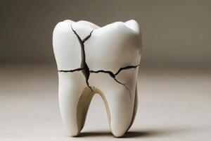 A broken tooth displaying visible decay that needs urgent dental attention and repair at a dental office setting photo