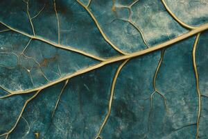 Close-up of a leaf's surface revealing intricate veins and vibrant green hues illuminated by natural light in a serene outdoor setting photo