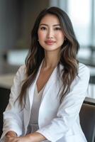 Compassionate female doctor provides personalized consultation in a modern clinic office setting during daylight hours photo