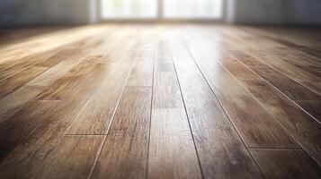 Warm wooden floor with natural light streaming through a window in a cozy interior setting photo