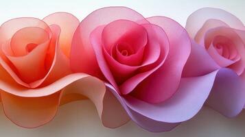 Colorful paper roses, gradient design, close-up, white background, decorative art photo
