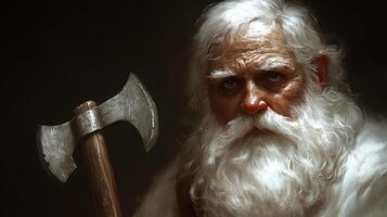 Elderly warrior, axe, dark background, fantasy portrait photo