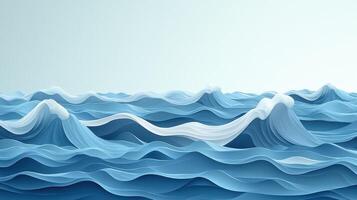 Abstract ocean waves, calm sea, paper art, serene background, website banner photo