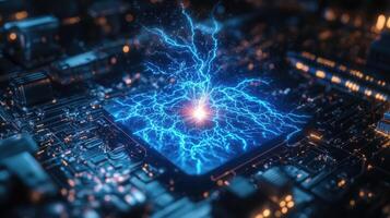Powerful CPU energy surge, circuit board, technology, digital, future photo