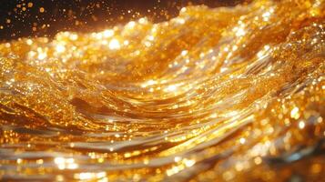 Golden liquid wave, sparkling, abstract background, luxury photo