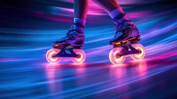 Illuminated rollerblading, night, speed, motion blur, urban setting, sports photo