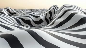 Abstract black white striped landscape, wavy hills, background sunset, design texture photo