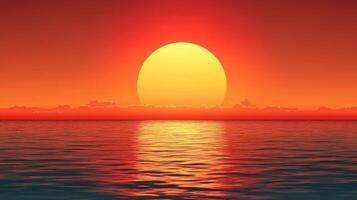 Ocean sunset, fiery sky, calm water, tranquil scene, nature background photo