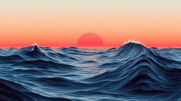 Ocean sunset, waves, calm sea, digital art, website background photo
