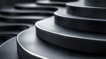 Abstract dark grey metallic curves, steps, background, product display photo