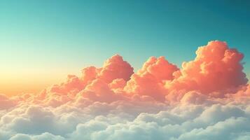 Pink cloudscape sunrise, aerial view, peaceful sky, background for design photo