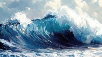 Ocean waves crashing, dramatic sky, sea background, nature wallpaper photo