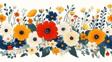 Colorful floral border, nature, spring, seamless pattern, design, website, background photo