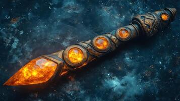 Glowing fantasy staff, cosmic background, magic, game asset photo
