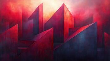 Red geometric city at sunset, hazy background, abstract art, website banner photo