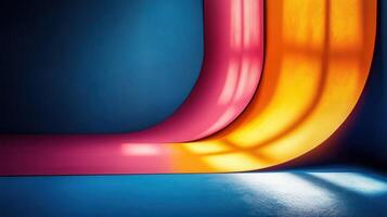 Abstract colorful curved walls, sunlit room, modern design, background for product display photo