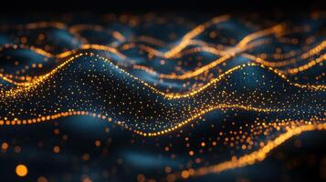 Glowing particle waves, dark background, abstract tech concept, website banner photo