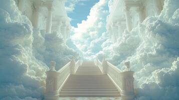 Heavenly Staircase Ascending Cloudscape, Peaceful Heaven, Spiritual Background photo