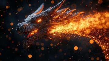 Fiery Dragon Head, Dark Background, Fantasy Art, Game Asset photo