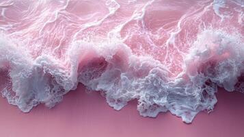 Pink beach waves, foam texture, summer ocean photo