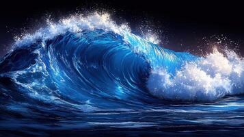 Ocean wave at night, crashing, dark background, nature scene, wallpaper photo