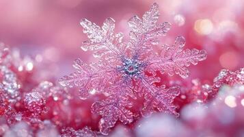 Pink Snowflake Closeup, Winter Wonderland Background, Holiday Card photo
