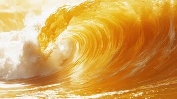 Golden sunset wave crashing ocean background photo