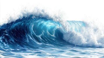 Ocean wave crashing, white background, nature power, website banner photo