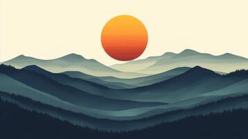 Sunset over layered mountains, tranquil scene, nature background, ideal for travel brochures photo
