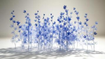 Blue glass flowers, studio shot, light background, peaceful scene, website design photo