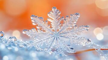 Close-up snowflake winter background bokeh photo