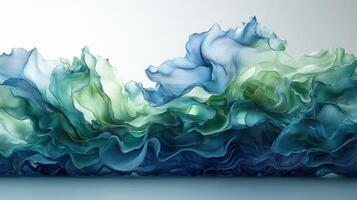 Abstract teal and green waves, flowing fabric, light background, website banner photo