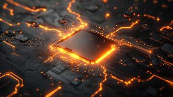 Glowing CPU on Circuit Board, Tech Background, Data Processing photo