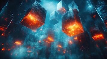 Glowing Cubes Futuristic Data Center Abstract photo