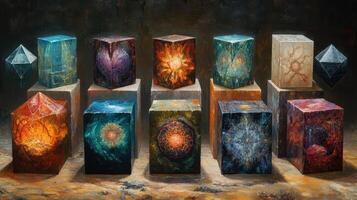 Mystical Cubes, glowing energy, dark background, fantasy art, game asset photo