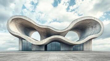 Modern concrete building, outdoor, cloudy sky, architectural design, stock photo