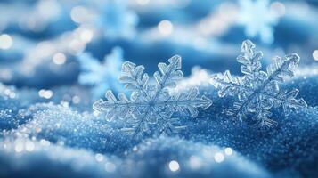 Sparkling snowflakes on snow, winter wonderland background, photo